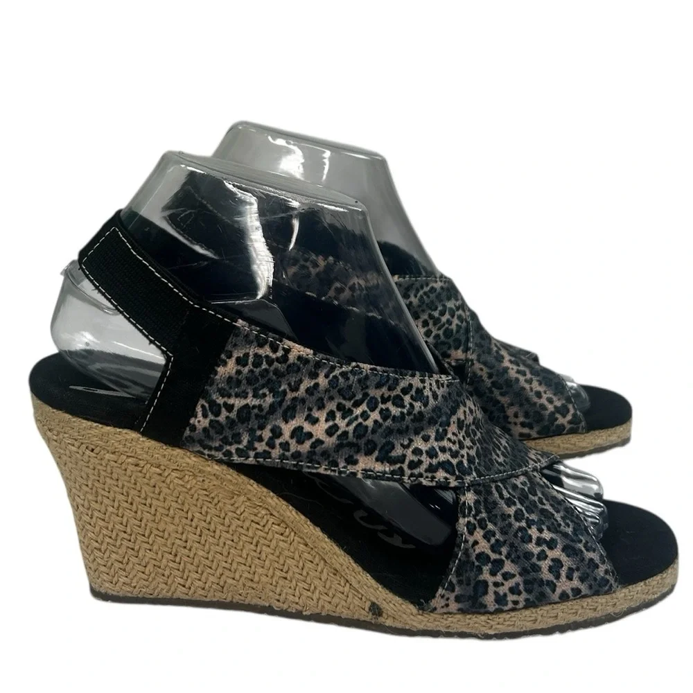 Skechers Cali Club X Ray Tan Black Wedge Sandal Leopard Metallic Shoes 7.5 Comfy